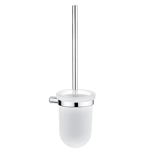 Chrome Toilet brush holder Toilet brush holder made of satin glass, low container. Handle made of brass with chrome surface finish.