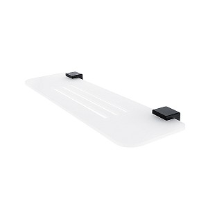 Police do koupelny s otvory, bílá matná plexiglass, černé úchyty, 60 cm