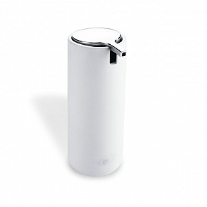 White Soap dispenser, plastic pump Free standing soap dispenser. Volume 175 ml. White color. Made of polyresin.