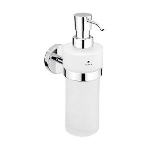 Chrome Soap dispenser, plastic pump Soap dispenser. Satin glass container. Pump plastic/chrome. Volume 250 ml.