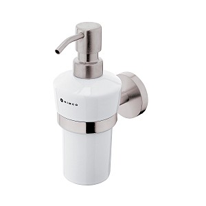 Brushed stainless steel Soap dispenser, pump made of brushed stainless steel Soap dispenser. Holder and pump made of brushed stainless steel. Ceramic container, 280 ml.