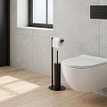 Freestanding toilet paper and brush holder.