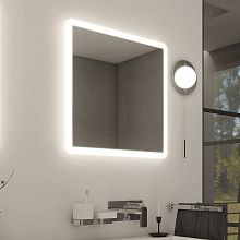 Aluminium LED mirror 600x600 with two  touch sensor Illuminated bathroom LED mirror. Possibility of setting color temperature from 3000 to 6500 K. The possibility of setting the luminosity intensity. Output 35 W. 2520 Lumens.
