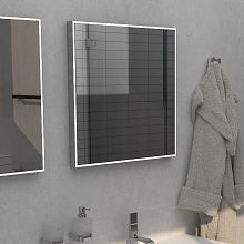 Černé zrcadlo do koupelny s osvětlením čtvercové 70x70, černý rám, dva dotykové spínače