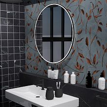Kulaté zrcadlo do koupelny s osvětlením černé 80 cm, dva dotykové spínače
