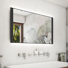 Černé zrcadlo do koupelny 80x60 s osvětlením a černým rámem, dotykový senzor