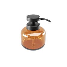 Brown Liquid soap dispenser, plastic pump Liquid soap dispenser made of translucent brown glass with a glossy finish. Plastic pump in matte black. Capacity 400 ml.