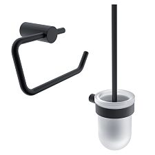 Black Toilet Set - Toilet Brush and Paper Holder Bathroom set with toilet brush and toilet paper holder.