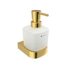 Brushed gold Soap dispenser, brass pump Wall-mounted liquid soap dispenser with a capacity of 300 ml. Frosted glass container. Brass pump.
