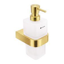 Brushed gold Soap dispenser, brass pump Wall-mounted liquid soap dispenser with a capacity of 290 ml. Frosted glass container. Brass pump.