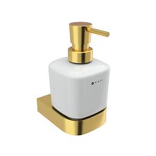 Brushed gold Soap dispenser, brass pump Wall-mounted liquid soap dispenser with a capacity of 320 ml. Ceramic container. Brass pump.