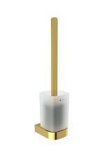 Brushed gold Toilet brush holder Toilet brush with a solid square brass handle. Frosted glass container. Brass brush handle.