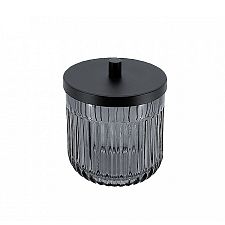 Black Cosmetic pad container Container for cosmetic pads made of translucent black glass with a glossy finish.