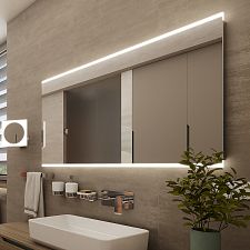 Aluminium LED mirror 1400x700 with two touch sensor Illuminated bathroom LED mirror. Possibility of setting color temperature from 3000 to 6500 K. Output W.  Lumens.