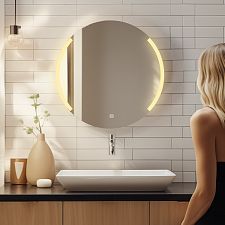 Kulaté zrcadlo do koupelny 60 cm s osvětlením, dva dotykové spínače