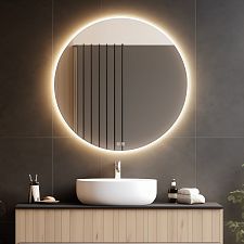 Aluminium ROUND LED mirror dia. 900 with two touch sensor Illuminated ROUND bathroom LED mirror. Output W. Possibility of setting color temperature 3000 - 6500 K. The possibility of setting the luminosity intensity.  Lumen.