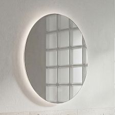 LED mirror with backlight, diameter 700, touch sensor Round LED mirror with backlight, diameter 70. Color and brightness adjustment by sensor with memory. Switched on by sensor and wall switch.