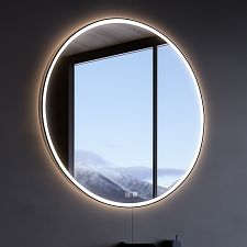 Black BLACK ROUND LED mirror dia. 900 with two touch sensor Illuminated ROUND bathroom LED mirror. Output W. Possibility of setting color temperature 3000 - 6500 K. The possibility of setting the luminosity intensity.  Lumen.