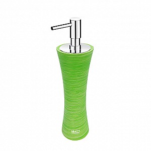 Green Soap dispenser, plastic pump Soap dispenser made of polyresin with chrome plated plastic pump.