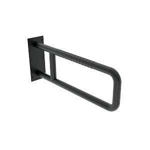 Black Fixed support grab bar 600 mm U shape. Diameter 32 mm. Surface color black matt - material Stainless steel (18/8).