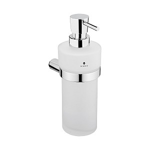 Chrome Soap dispenser, brass pump Soap dispenser. Brass pump with chrome surface. Container made of satin glass. Volume 250 ml.