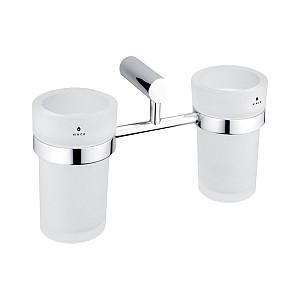 Chrome Toothbrush holder Double toothbrush holder with glass cups made of satin glass.