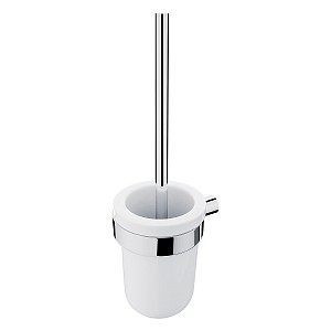 Chrome Toilet brush holder Toilet brush holder made ceramic, low container. Handle made of brass with chrome surface finish.