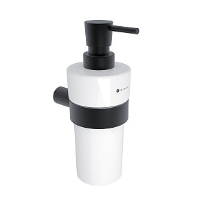Black Black soap dispenser, brass pump Black soap dispenser. Brass pump with chrome surface finish. Ceramic container. Volume 300 ml.