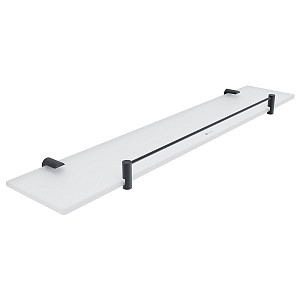 Black Black shelf with rail, 60 cm Shelf with rail. Extra clear glass, satin . Size 60x11 cm. 8 mm thick glass!