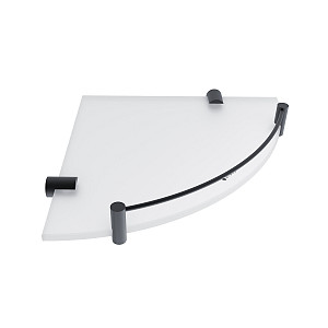 Black Black corner shelf with rail Corner shelf with rail. Extra clear glass, satin. 8 mm thick glass!
