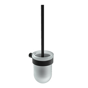 Black Black toilet brush holder Black toilet brush with a low frosted glass holder. The brush handle is made of brass with a black finish.