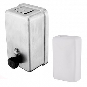 Brushed stainless steel Soap or disinfectant gel dispenser Soap or disinfectant gel dispenser - vertical. Brushed stainless steel 1.4301. Volume 1100 ml. Plastic pump - black.