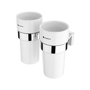 Chrome Toothbrush holder Double toothbrush holder with ceramic cups.