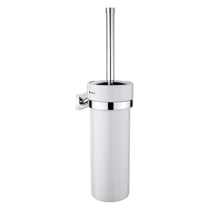 Chrome Toilet brush holder Toilet brush holder with ceramic container. Handle made of brass, chrome surface finish.