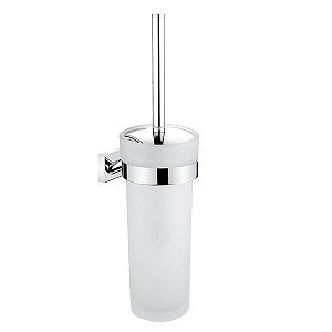 Chrome Toilet brush holder Toilet brush holder. Satin glass container, high. Brass holder, chrome surface finish.