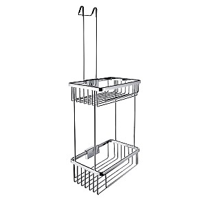 Chrome Double wire shelf Wire double shelf with a hook for hanging in showers.