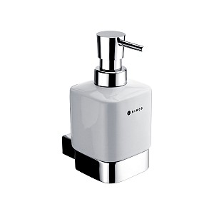 Chrome Soap dispenser, plastic pump Soap dispenser, 320 ml. Plastic pump with chrome surface finish. Ceramic container.