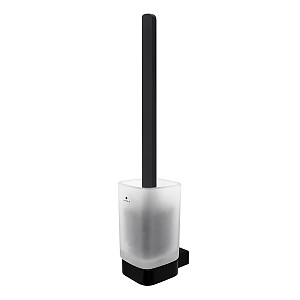 Black Toilet brush holder Toilet brush holder with satin glass container. Brass holder and handle, black matte surface finish.