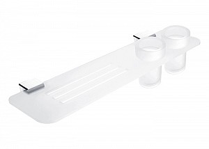 Police do koupelny se sklenkami na kartáčky, bílá matná plexiglass, úchyty chrom, 50 cm