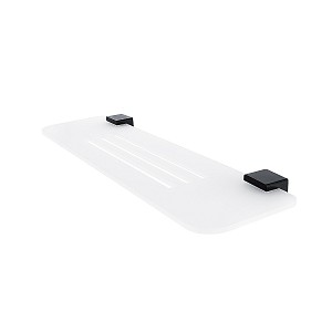 Police do koupelny s otvory, bílá matná plexiglass, černé úchyty, 50 cm