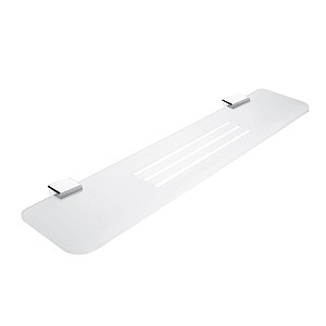 Police do koupelny s otvory, bílá matná plexiglass, úchyty chrom, 60 cm