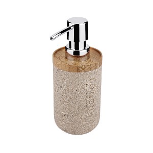 Soap dispenser, plastic pump Soap dispenser. Sandy beige color. Made of polyresin, bamboo. Volume is 270 ml.