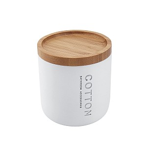 White Cotton pad box Cotton pad box. White color. Made of polyresin, bamboo.