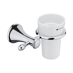 Chrome Toothbrush cup holder Ceramic cup holder. Made of brass with chrome surface finish.