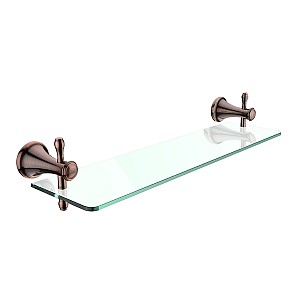 Antique copper Shelf without rail, 50 cm Shelf. Clear glass. 50 cm long. Brass holders with antique copper surface finish.