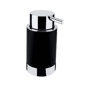 Black Soap dispenser, plastic pump Free-standing soap dispenser with chrome plated pump. Volume 300 ml. Black color.