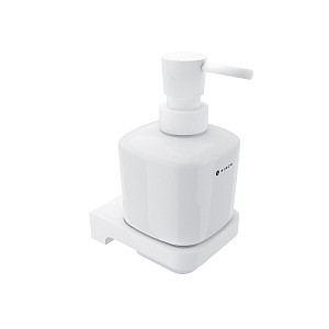 White Soap dispenser, brass pump Soap dispenser. Volume 320 ml. Ceramic container. Brass / white matte pump.