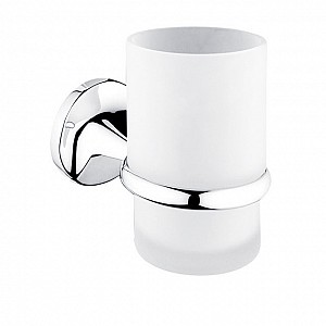 Chrome Toothbrush holder Toothbrush holder with glass cup made of satin glass.