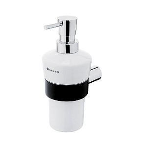 Black Soap dispenser, brass pump Soap dispenser. Ceramic container, volume 280 ml. Brass pump, chrome surface finish.
