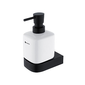 Black Soap dispenser, brass pump Soap dispenser. Volume 320 ml. Ceramic container. Brass / chrome pump.